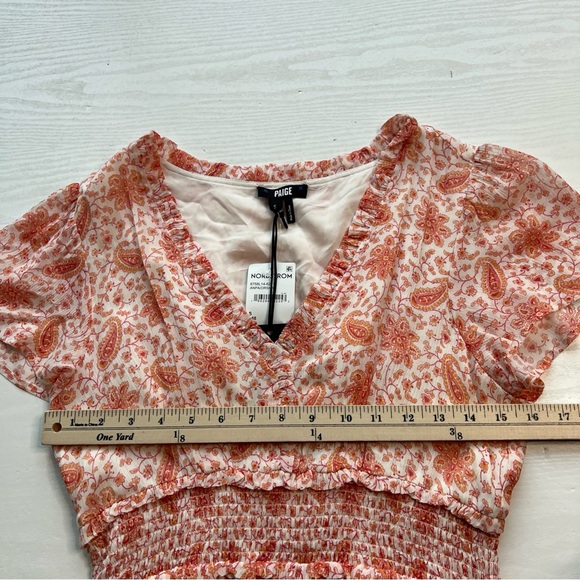 PAIGE Giannina Dress Womens Small Orange Paisley Silk Chiffon Short Sleeve - Picture 6 of 16